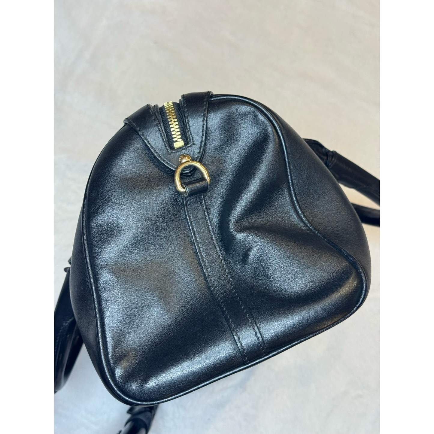 Burberry Boston Bag – Black Leather, Gold Hardware, Nova Check Interior (Pre-Owned)