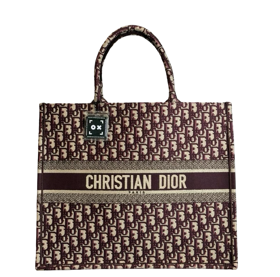 Christian Dior Large Book Tote — Burgundy Dior Oblique Embroidery