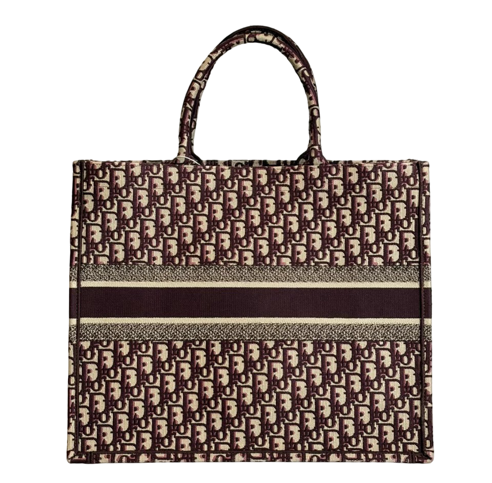 Christian Dior Large Book Tote — Burgundy Dior Oblique Embroidery