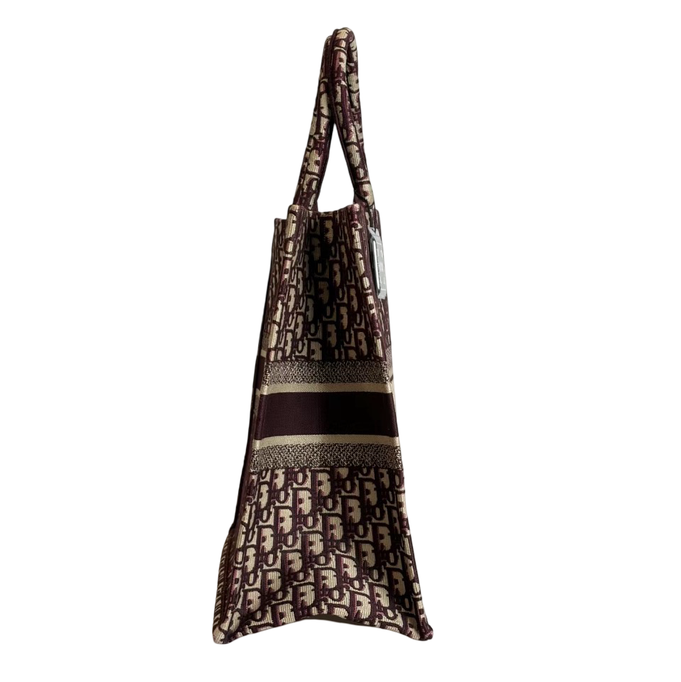 Christian Dior Large Book Tote — Burgundy Dior Oblique Embroidery
