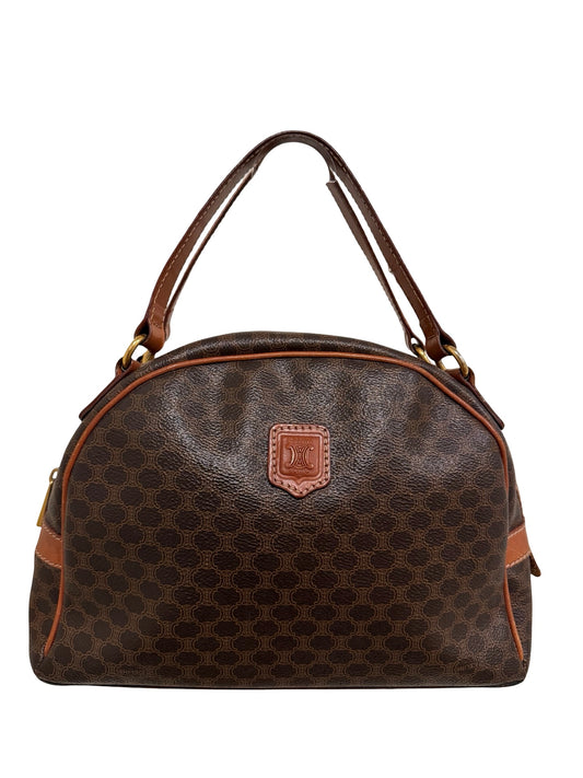 Vintage Celine Macadam Dome Bag — Brown Monogram Canvas, Tan Leather, Gold Hardware