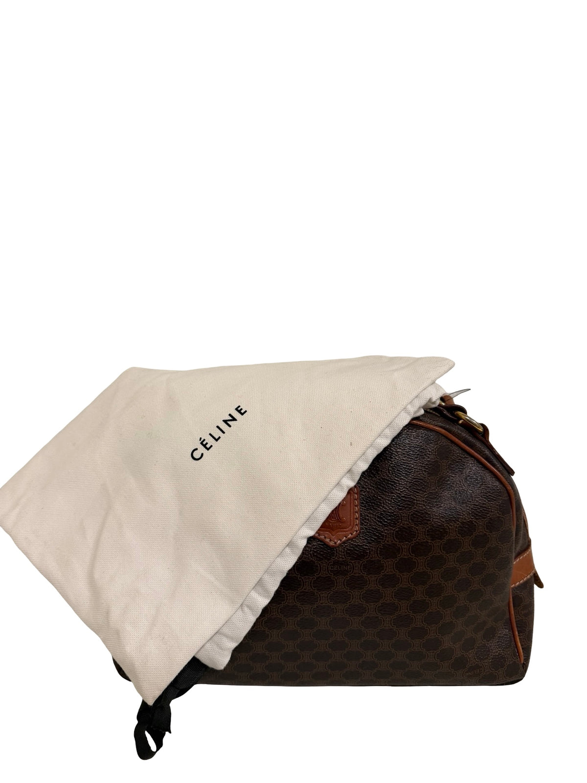 Vintage Celine Macadam Dome Bag — Brown Monogram Canvas, Tan Leather, Gold Hardware