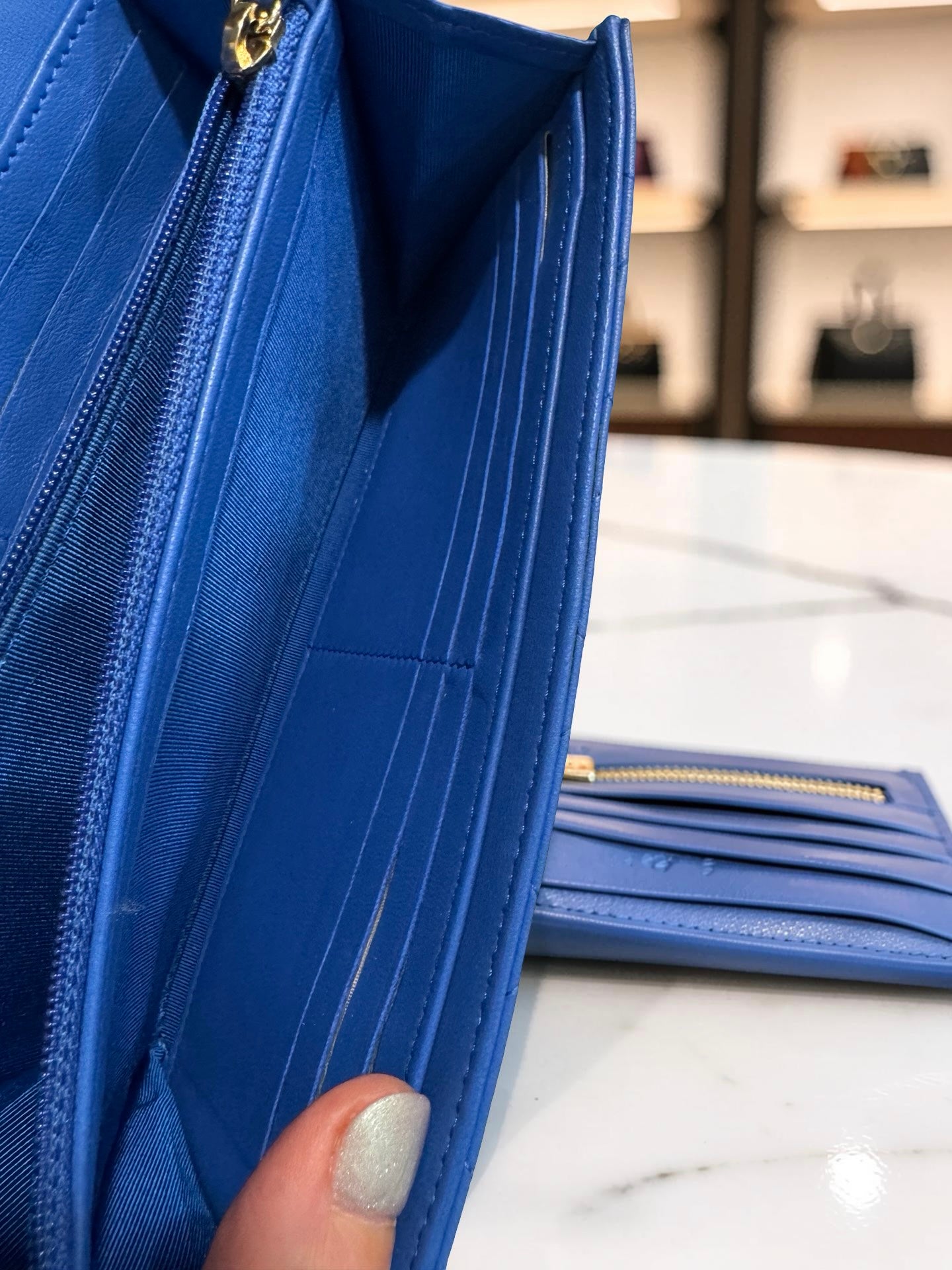 Chanel Classic Long Flap Wallet — Blue Quilted Lambskin