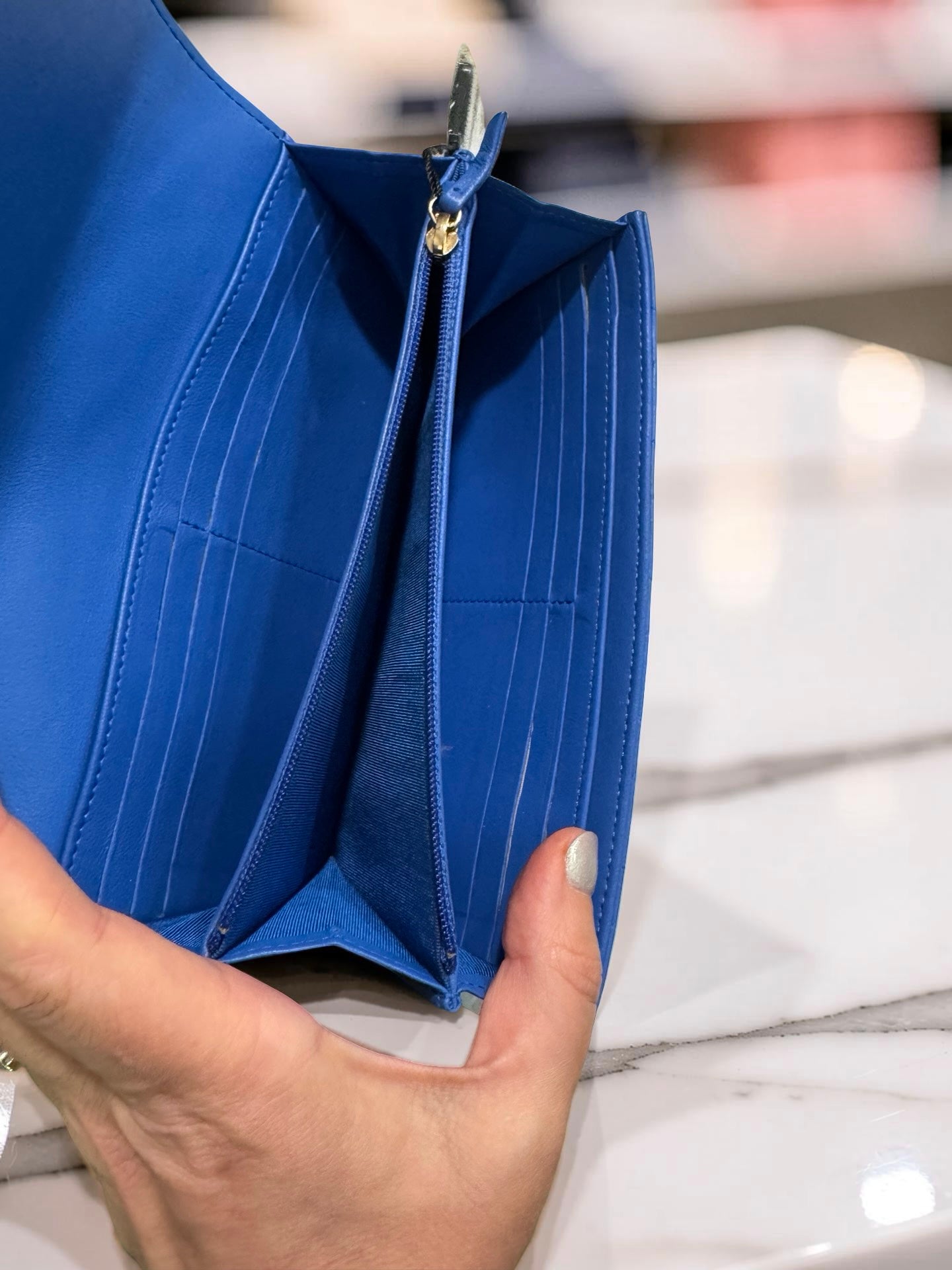 Chanel Classic Long Flap Wallet — Blue Quilted Lambskin
