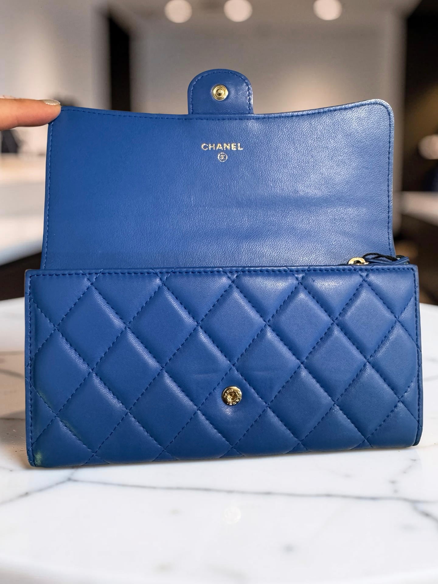 Chanel Classic Long Flap Wallet — Blue Quilted Lambskin