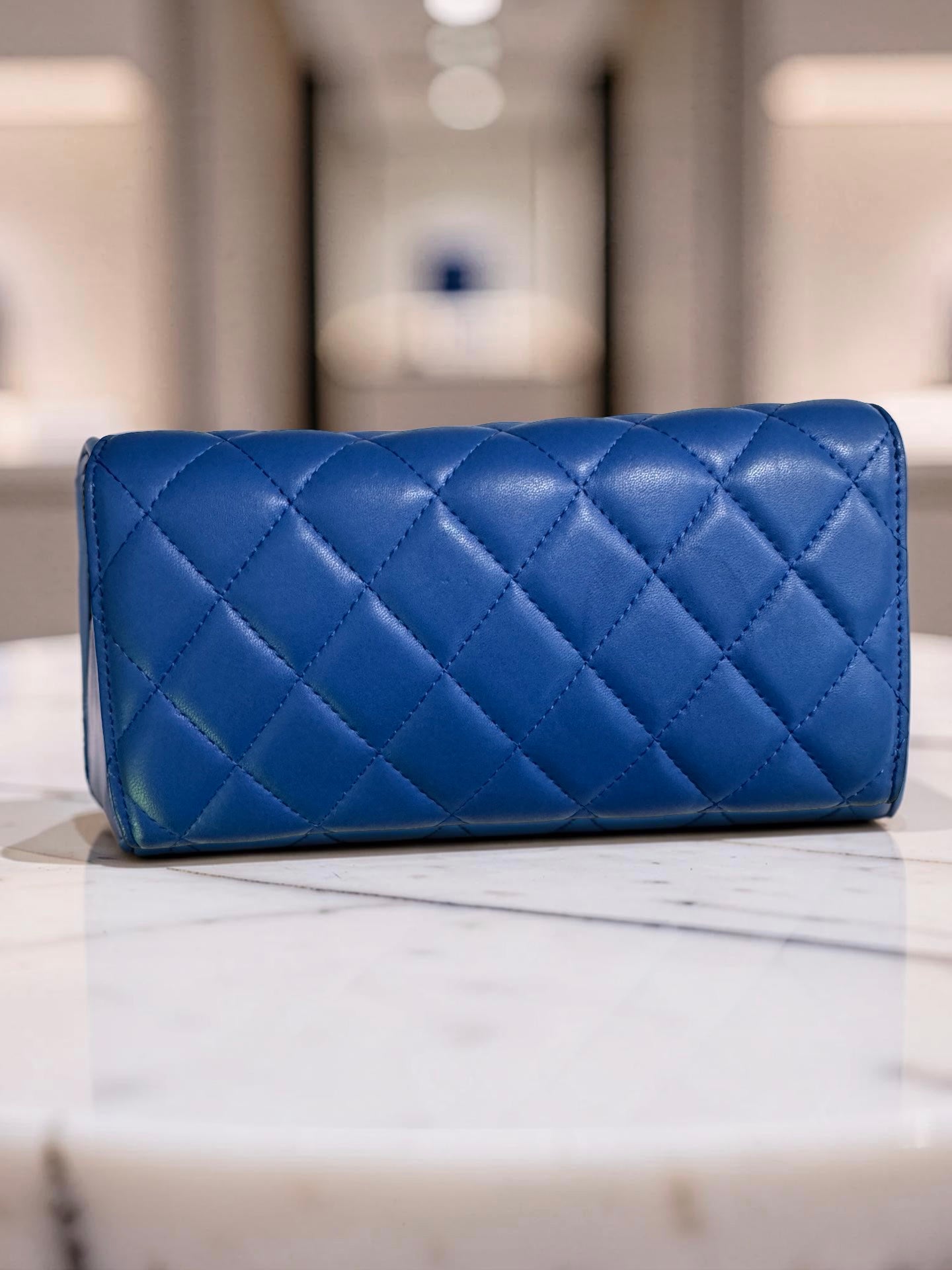 Chanel Classic Long Flap Wallet — Blue Quilted Lambskin