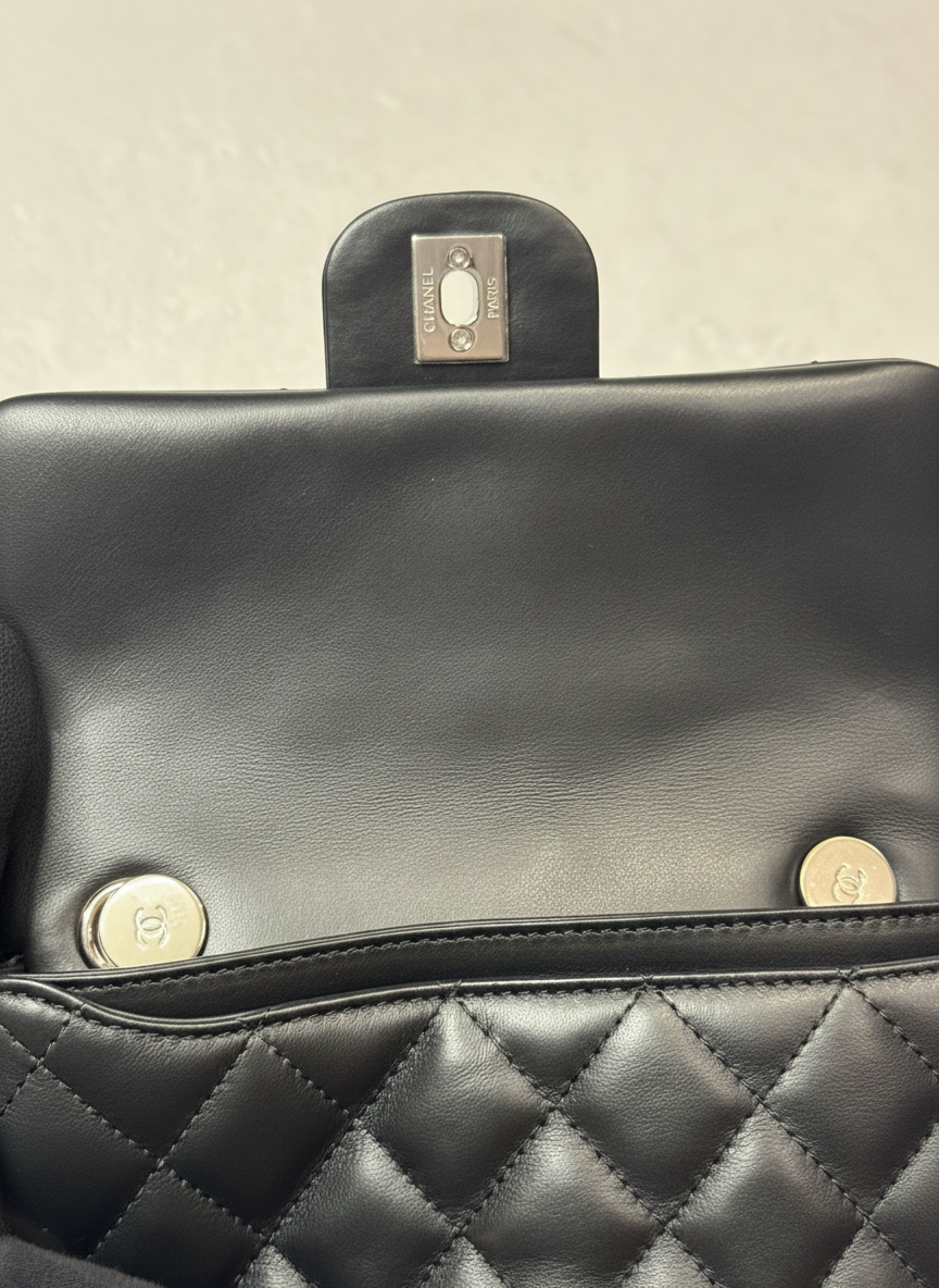 Chanel Uniform Flap — Black Lambskin, Silver Hardware