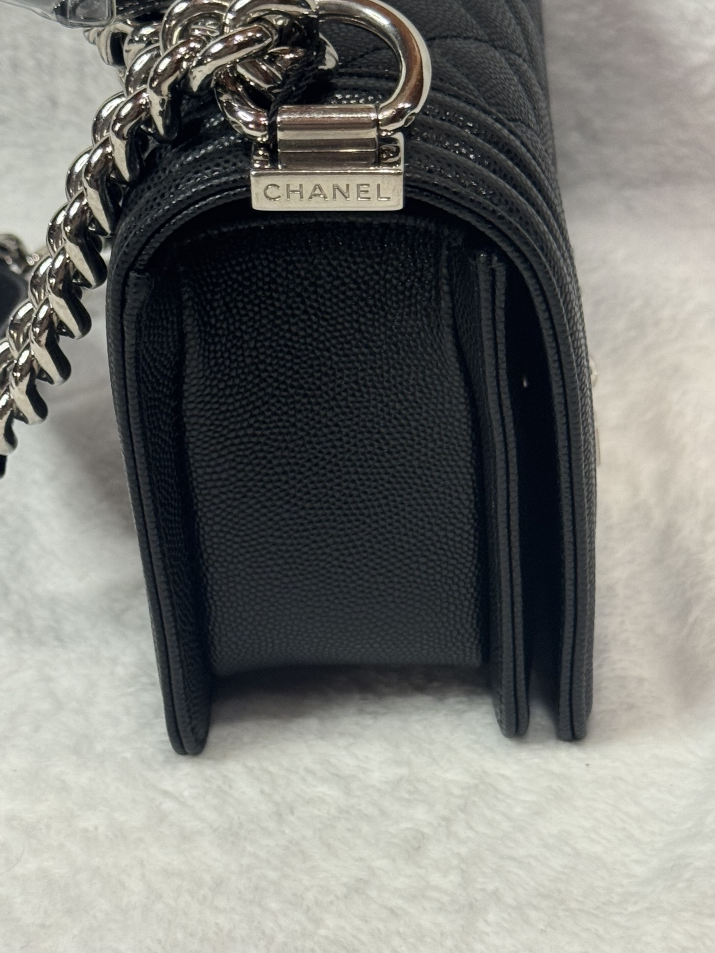 Chanel Small Boy Flap — Black Caviar, Ruthenium Hardware