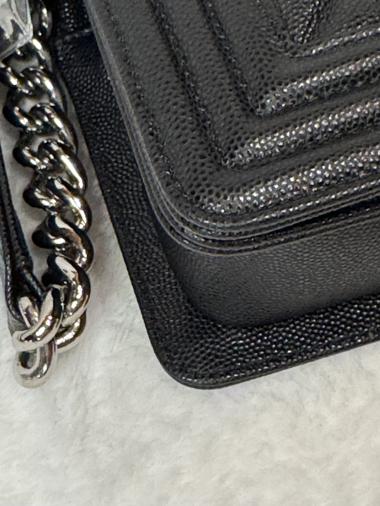 Chanel Small Boy Flap — Black Caviar, Ruthenium Hardware