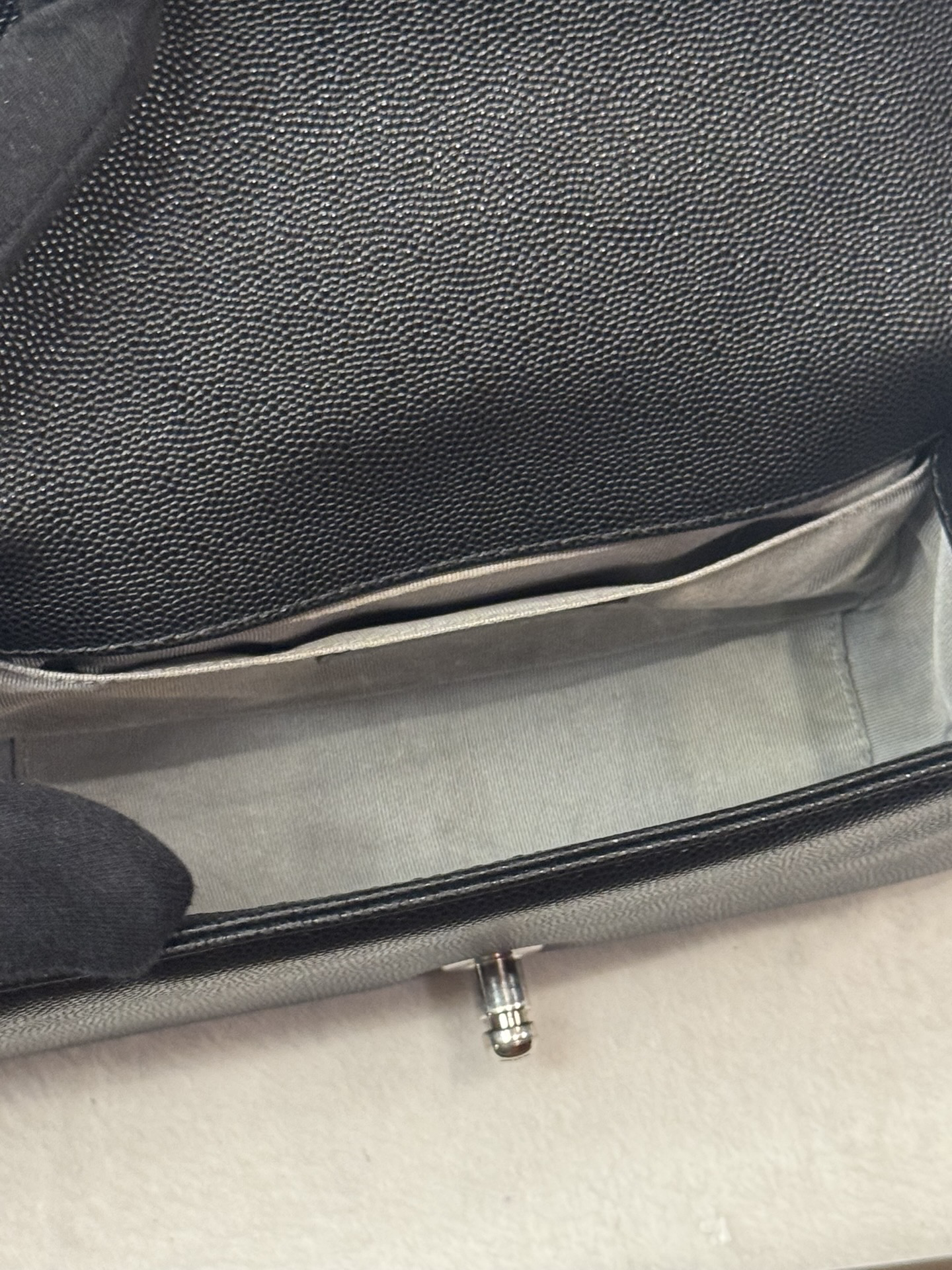 Chanel Small Boy Flap — Black Caviar, Ruthenium Hardware