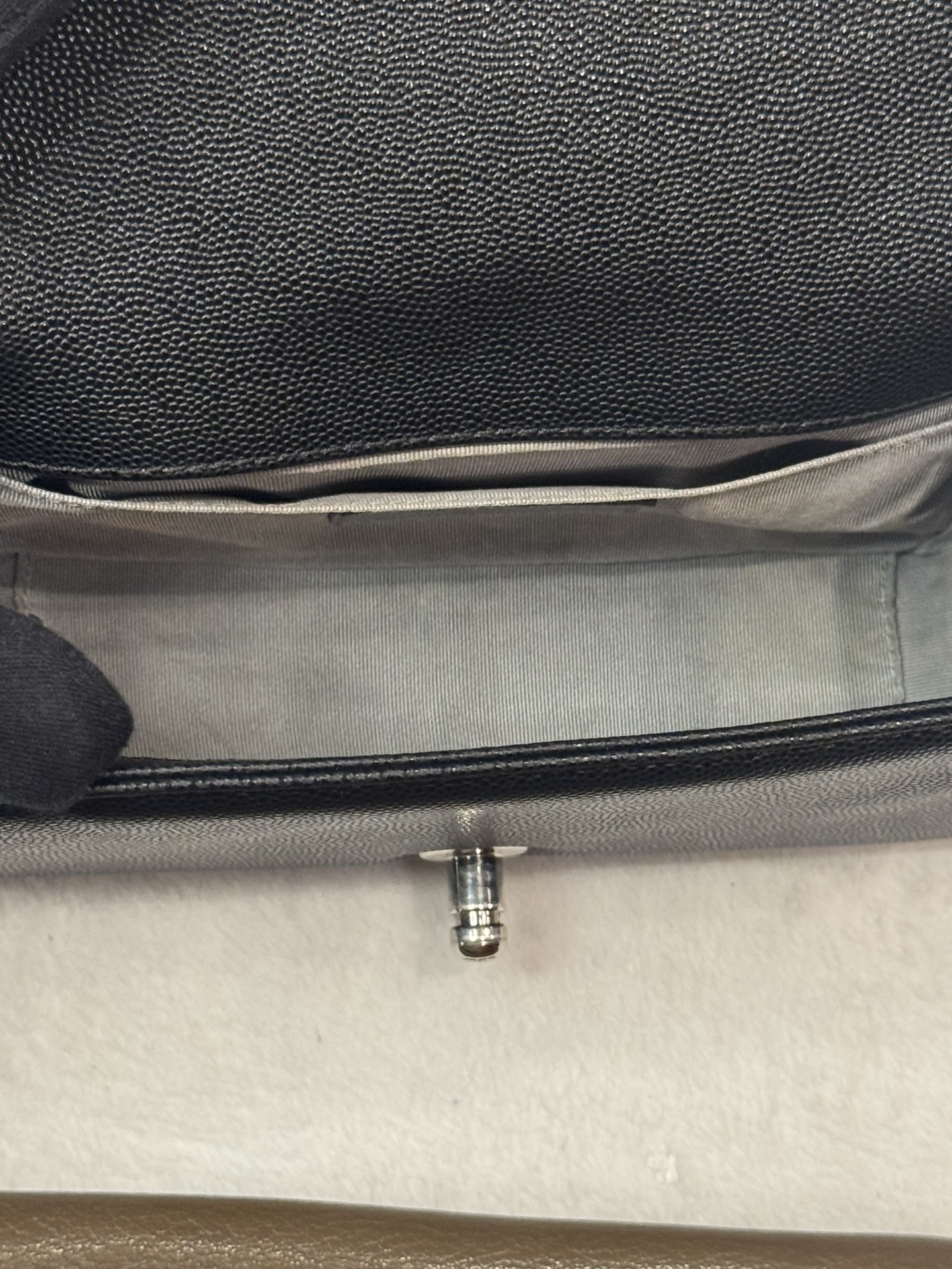 Chanel Small Boy Flap — Black Caviar, Ruthenium Hardware