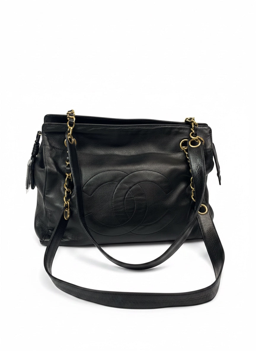 Chanel Vintage Timeless CC Zip Tote — Black Lambskin, Gold Hardware