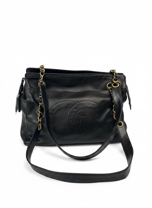 Chanel Vintage Timeless CC Zip Tote — Black Lambskin, Gold Hardware