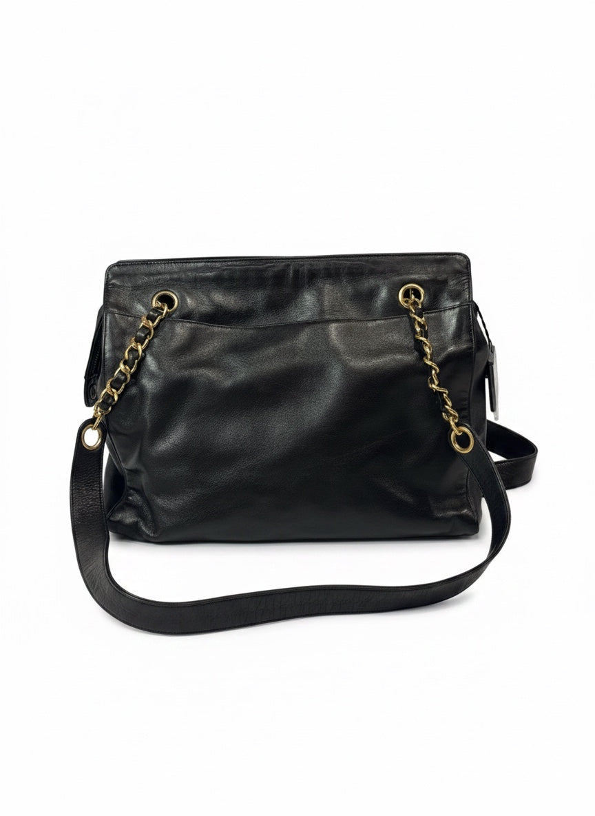Chanel Vintage Timeless CC Zip Tote — Black Lambskin, Gold Hardware