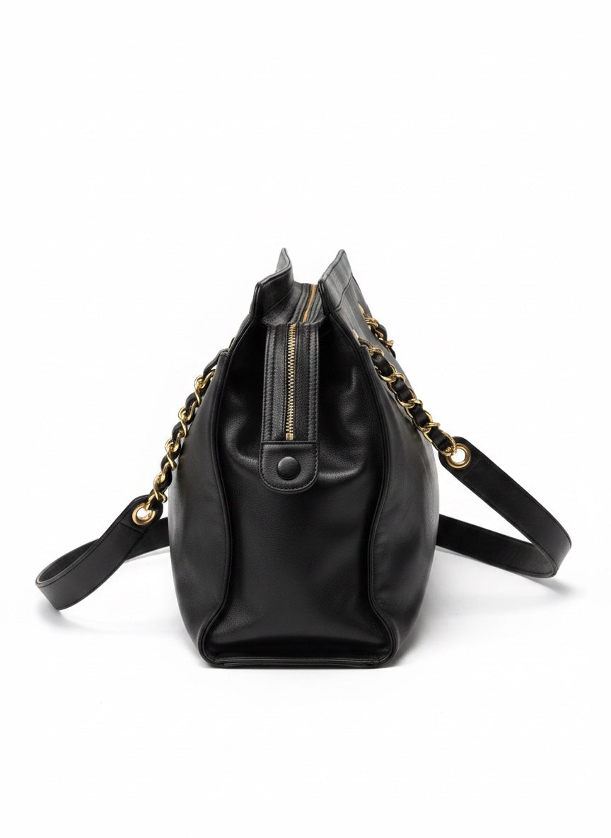 Chanel Vintage Timeless CC Zip Tote — Black Lambskin, Gold Hardware