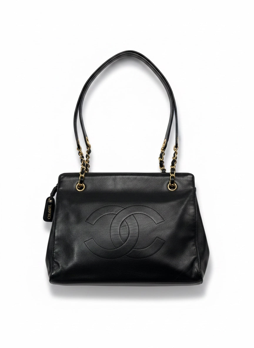 Chanel Vintage Timeless CC Zip Tote — Black Lambskin, Gold Hardware