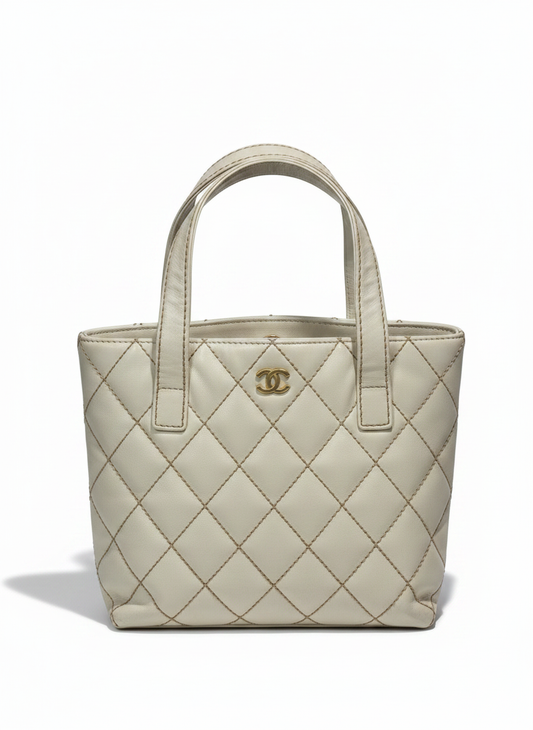 Chanel Wild Stitch Petite Tote — Ivory Calfskin, Gold CC