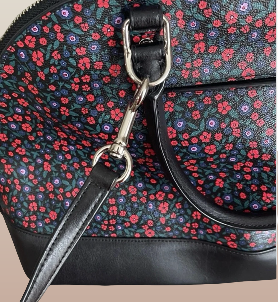 Coach Sierra Satchel – Black Floral Print Coated Canvas, Silver Hardware (Pre-Owned)