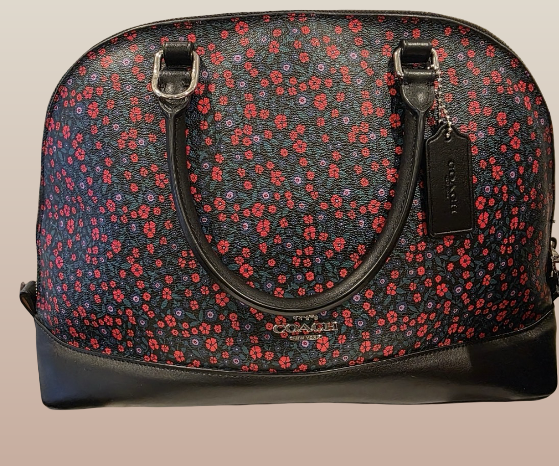 Coach Sierra Satchel – Black Floral Print Coated Canvas, Silver Hardware (Pre-Owned)