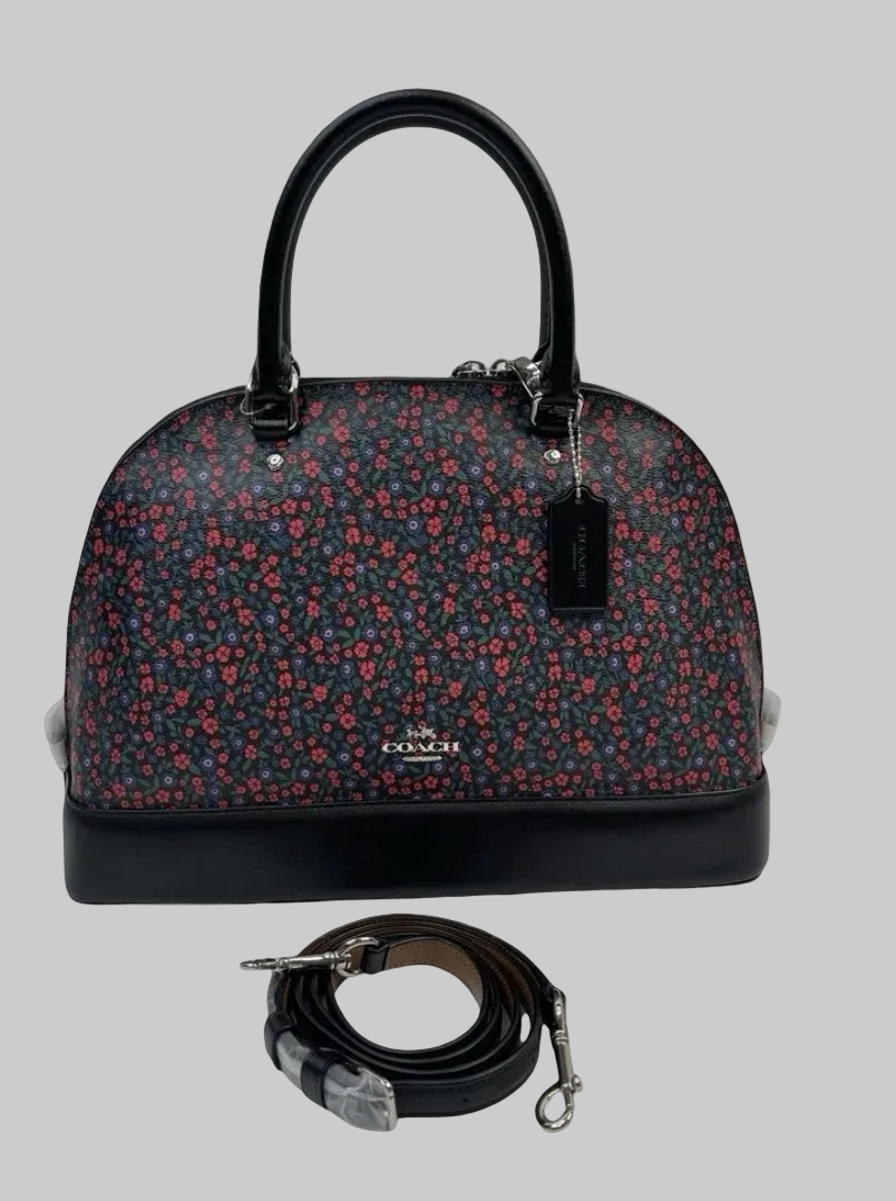 Coach Sierra Satchel – Black Floral Print Coated Canvas, Silver Hardware (Pre-Owned)