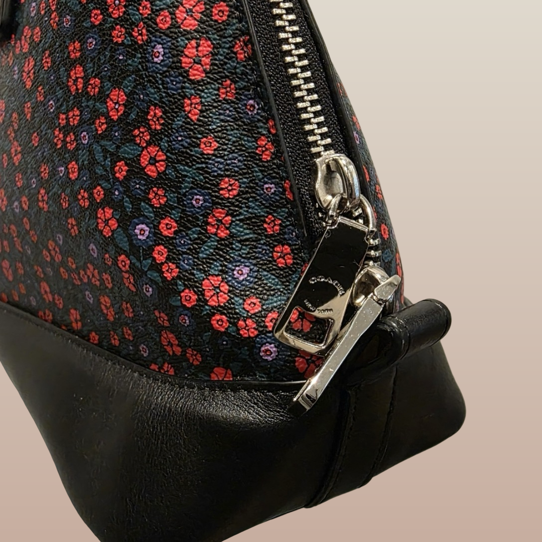 Coach Sierra Satchel – Black Floral Print Coated Canvas, Silver Hardware (Pre-Owned)