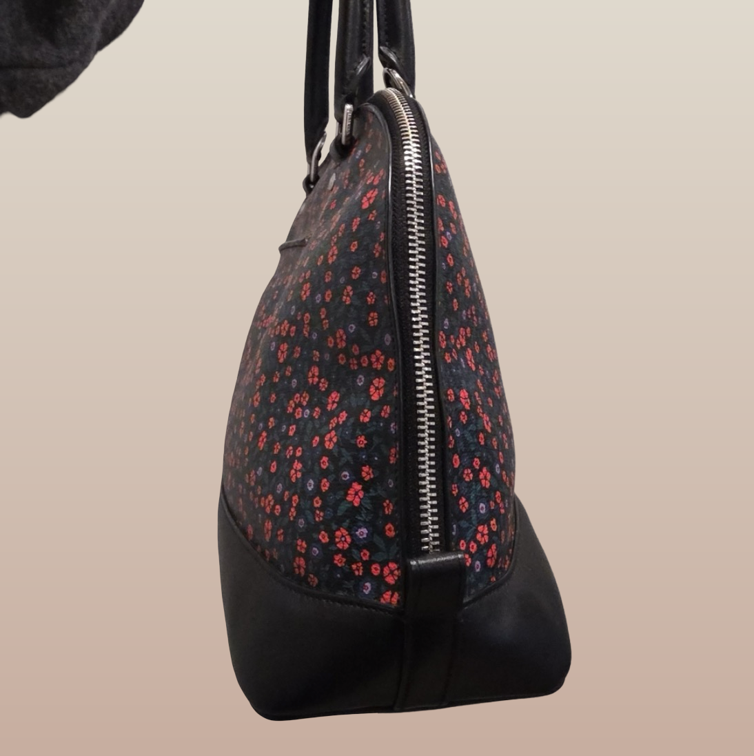 Coach Sierra Satchel – Black Floral Print Coated Canvas, Silver Hardware (Pre-Owned)