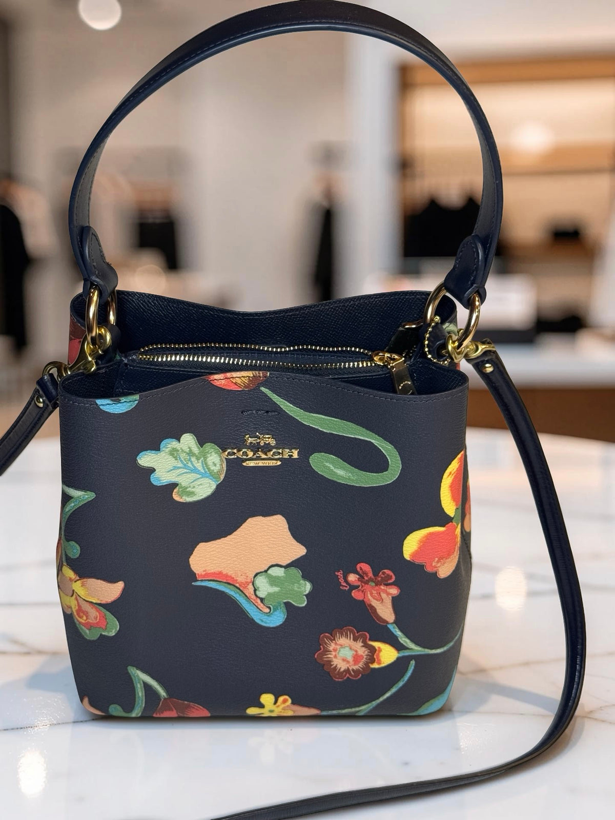 Coach Small Town Bucket Bag — Dreamy Land Floral, Midnight Navy
