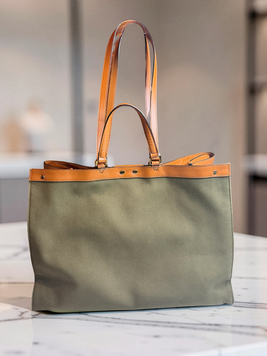 Fendi Peekaboo X-Tote Large | Olive Canvas with Tan Leather Trim