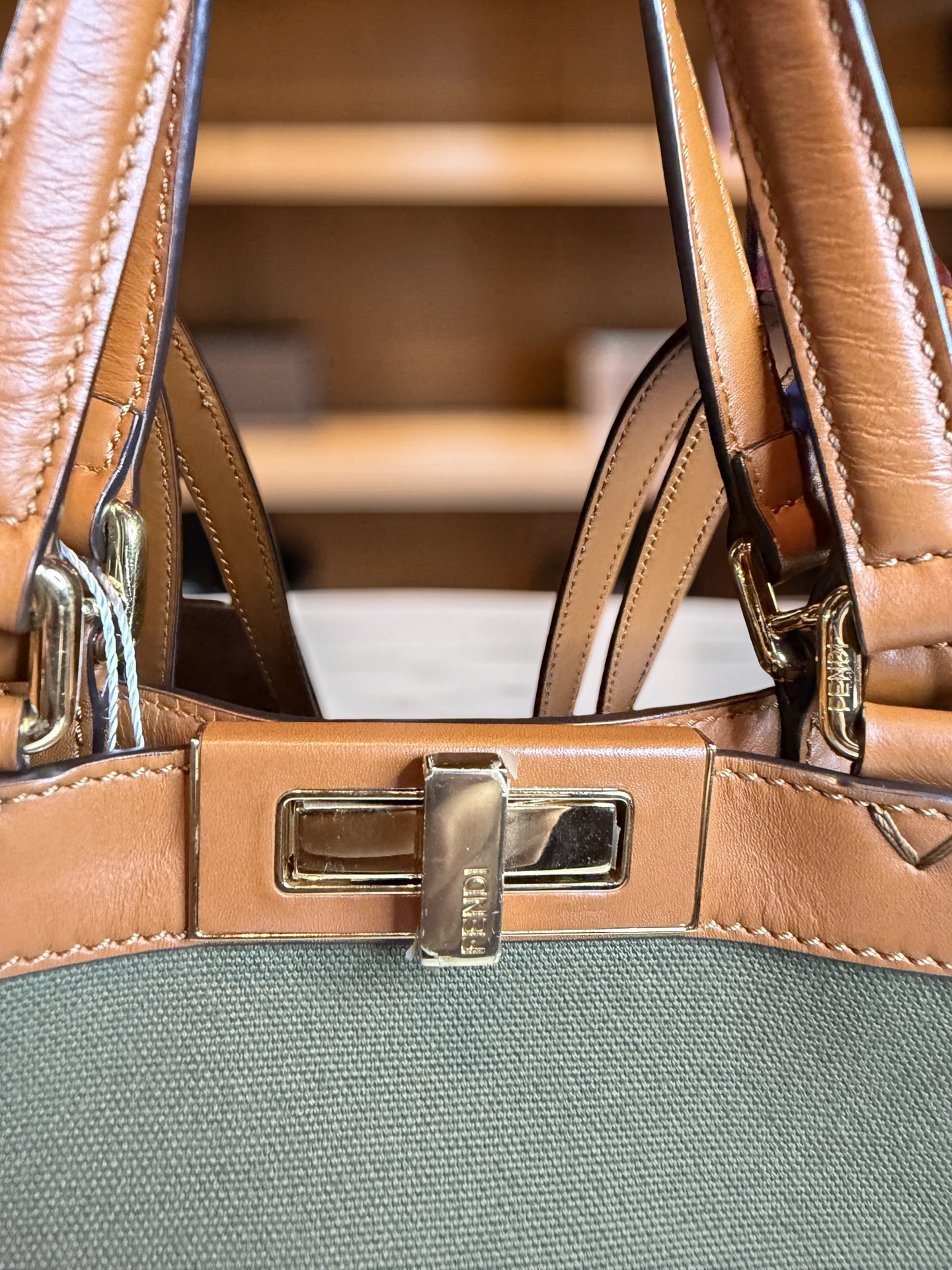 Fendi Peekaboo X-Tote Large | Olive Canvas with Tan Leather Trim