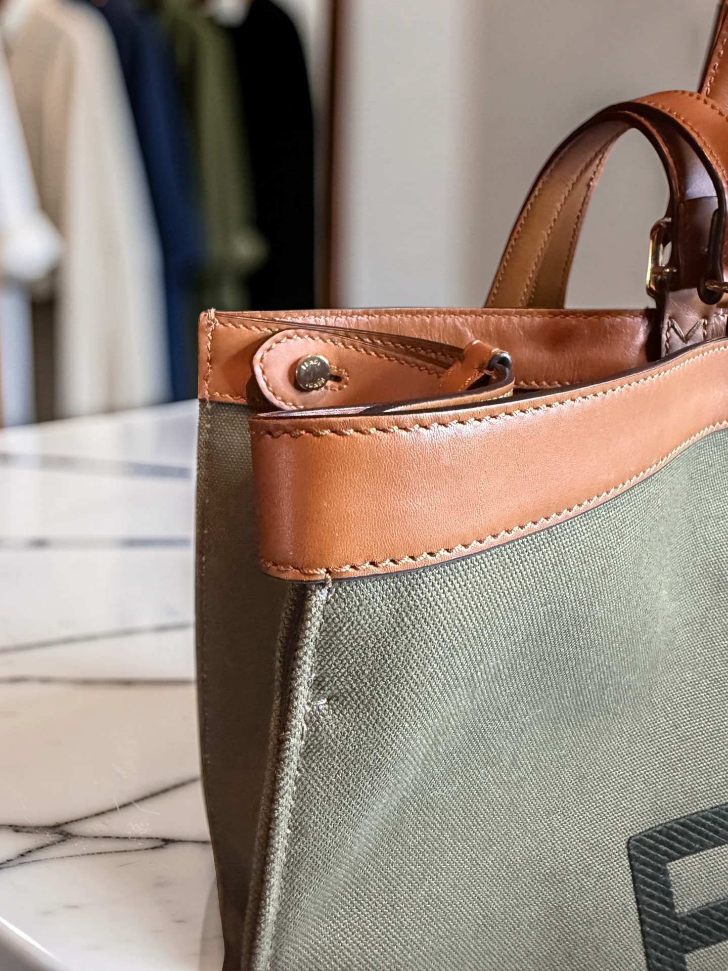 Fendi Peekaboo X-Tote Large | Olive Canvas with Tan Leather Trim