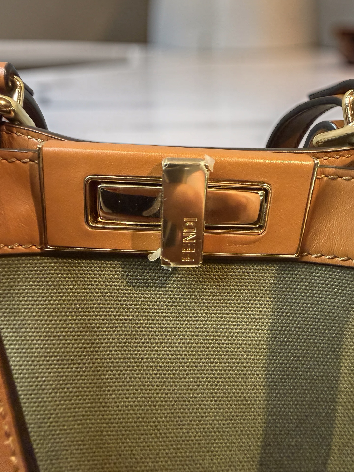 Fendi Peekaboo X-Tote Large | Olive Canvas with Tan Leather Trim