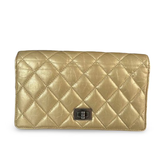 Chanel 2.55 Reissue Long Flap Wallet — Metallic Gold Aged Calfskin, Ruthenium Hardware