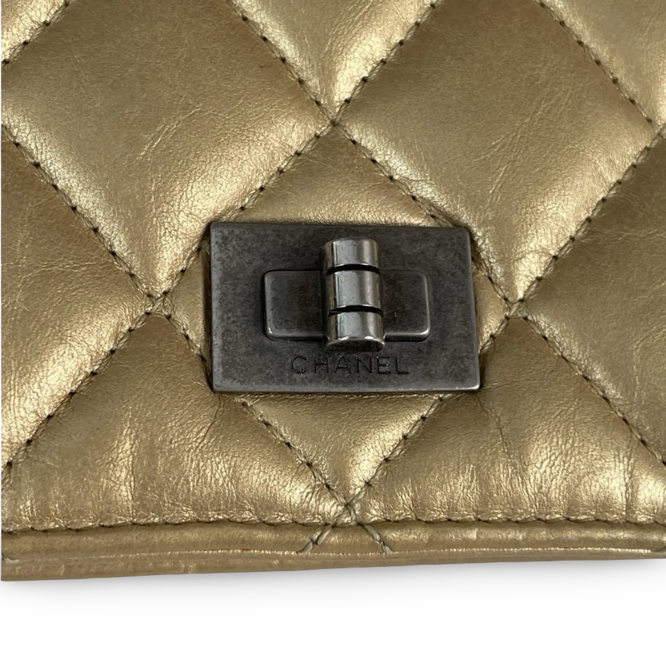 Chanel 2.55 Reissue Long Flap Wallet — Metallic Gold Aged Calfskin, Ruthenium Hardware