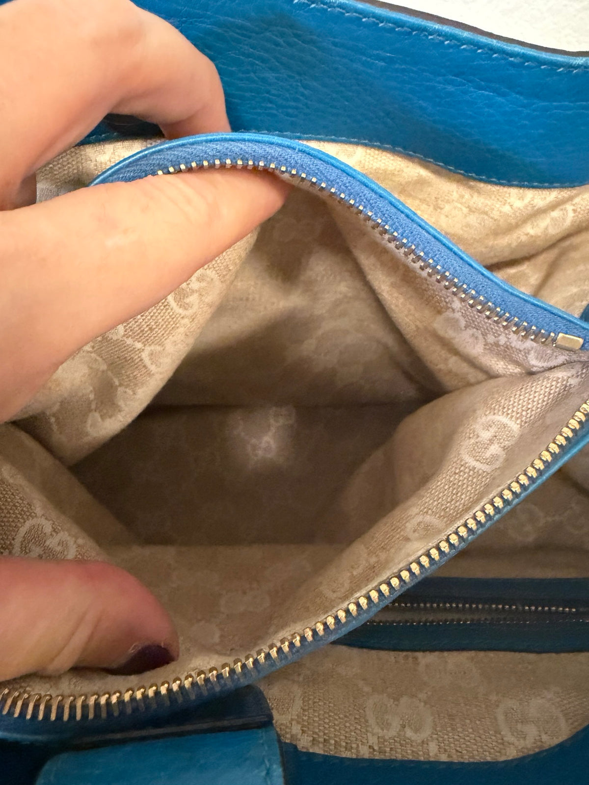 Gucci Bamboo Diana Large Tote, Blue Pebbled Leather (Fair, Priced to Match)