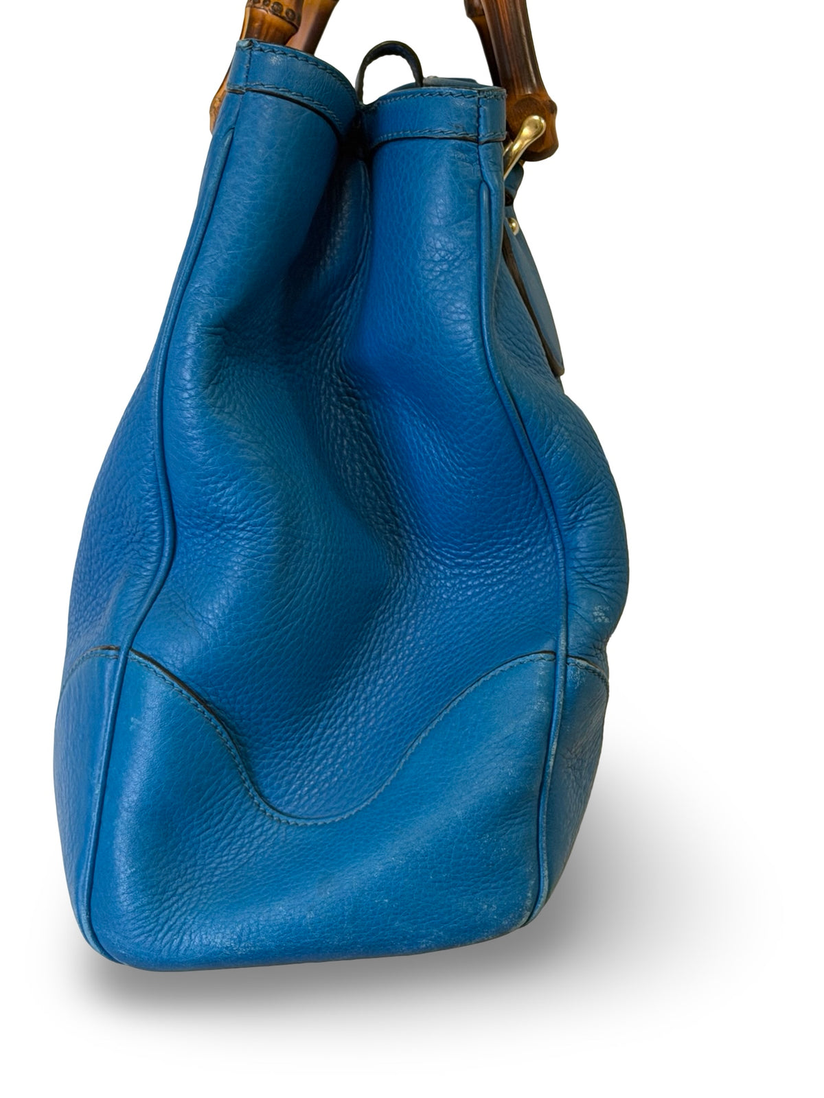 Gucci Bamboo Diana Large Tote, Blue Pebbled Leather (Fair, Priced to Match)