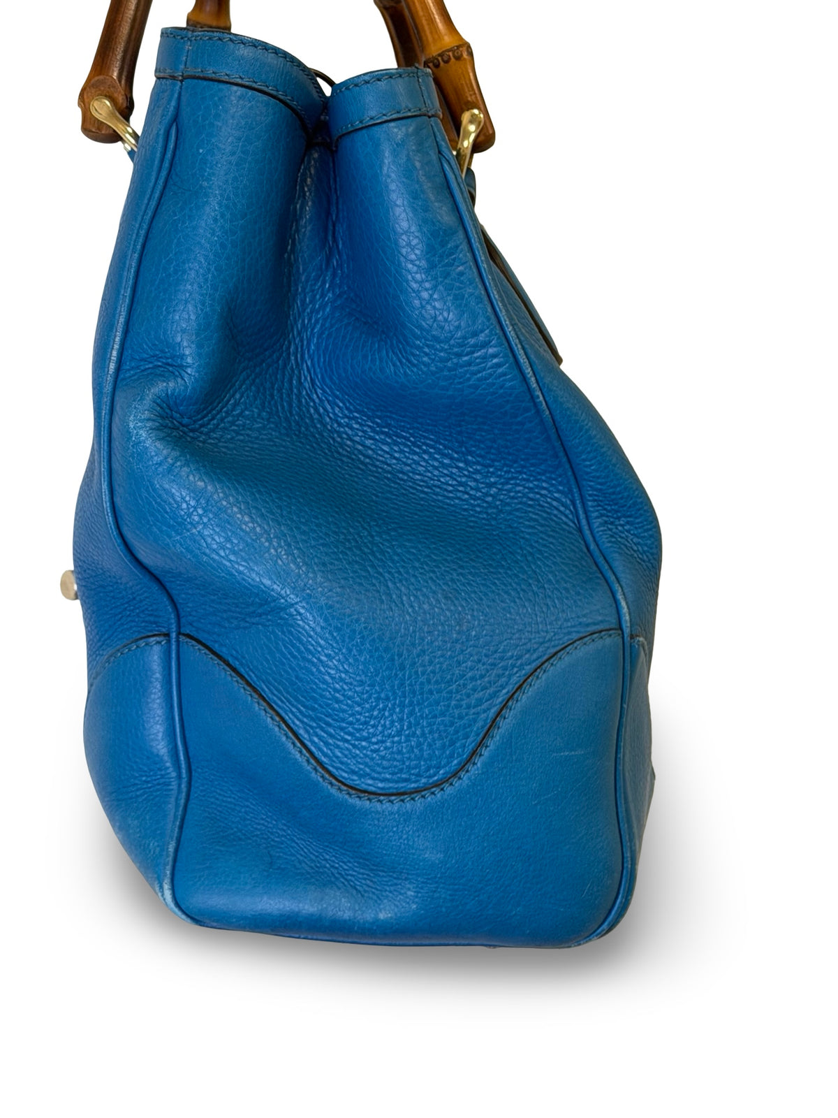 Gucci Bamboo Diana Large Tote, Blue Pebbled Leather (Fair, Priced to Match)