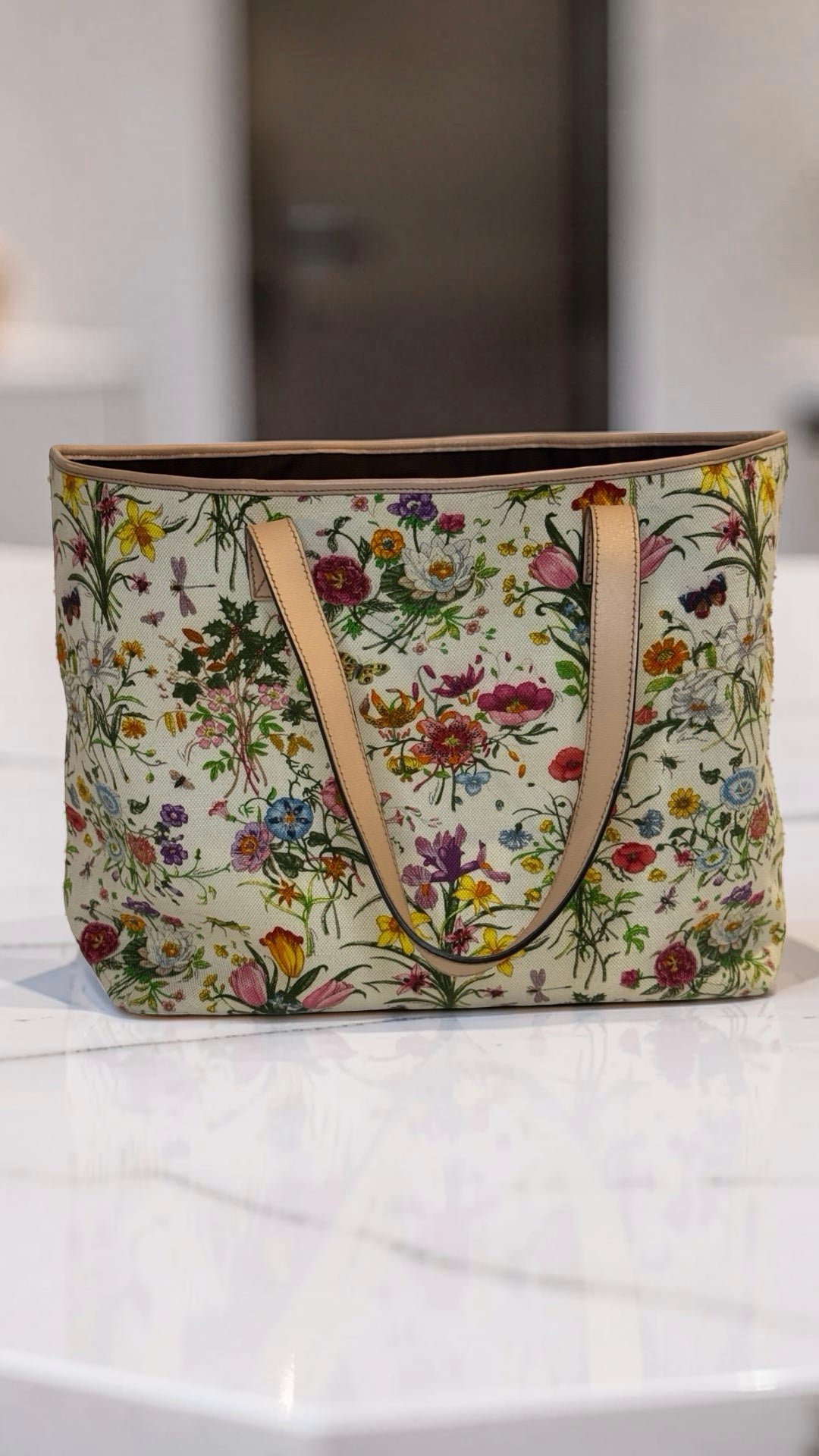 Gucci Flora Garden Tote — Light Pink Trim