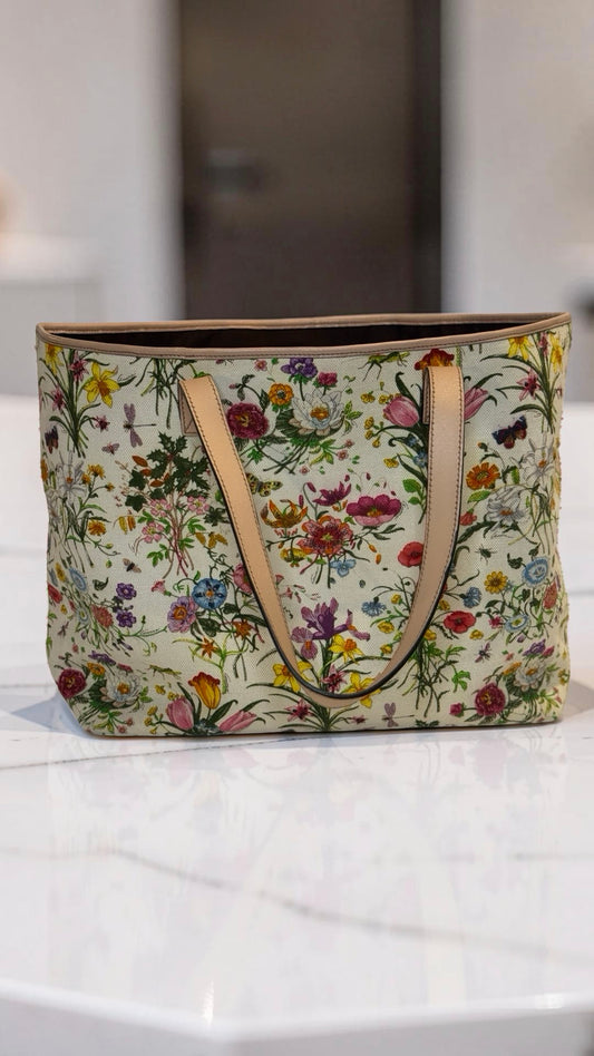 Gucci Flora Garden Tote — Light Pink Trim