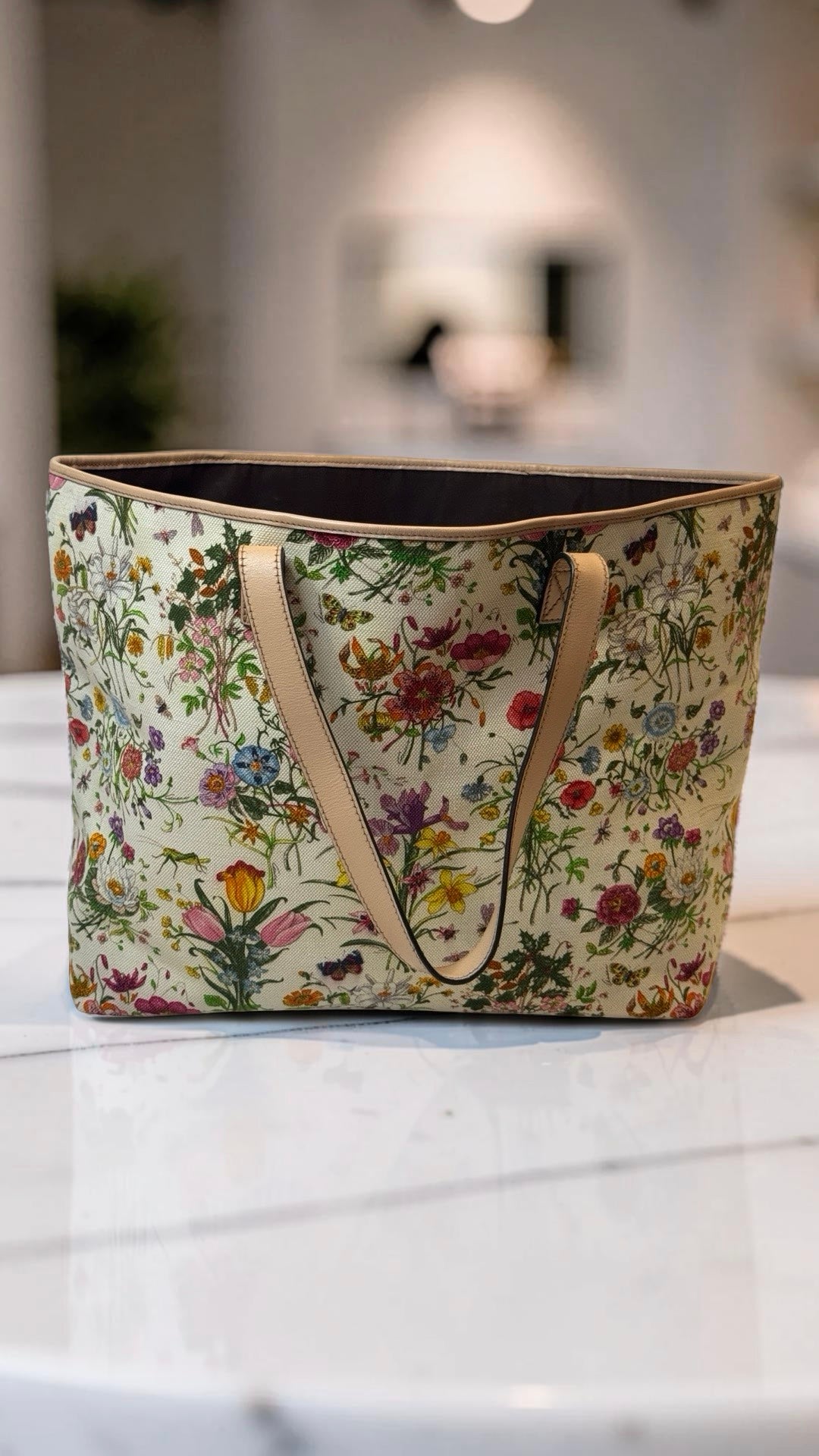 Gucci Flora Garden Tote — Light Pink Trim