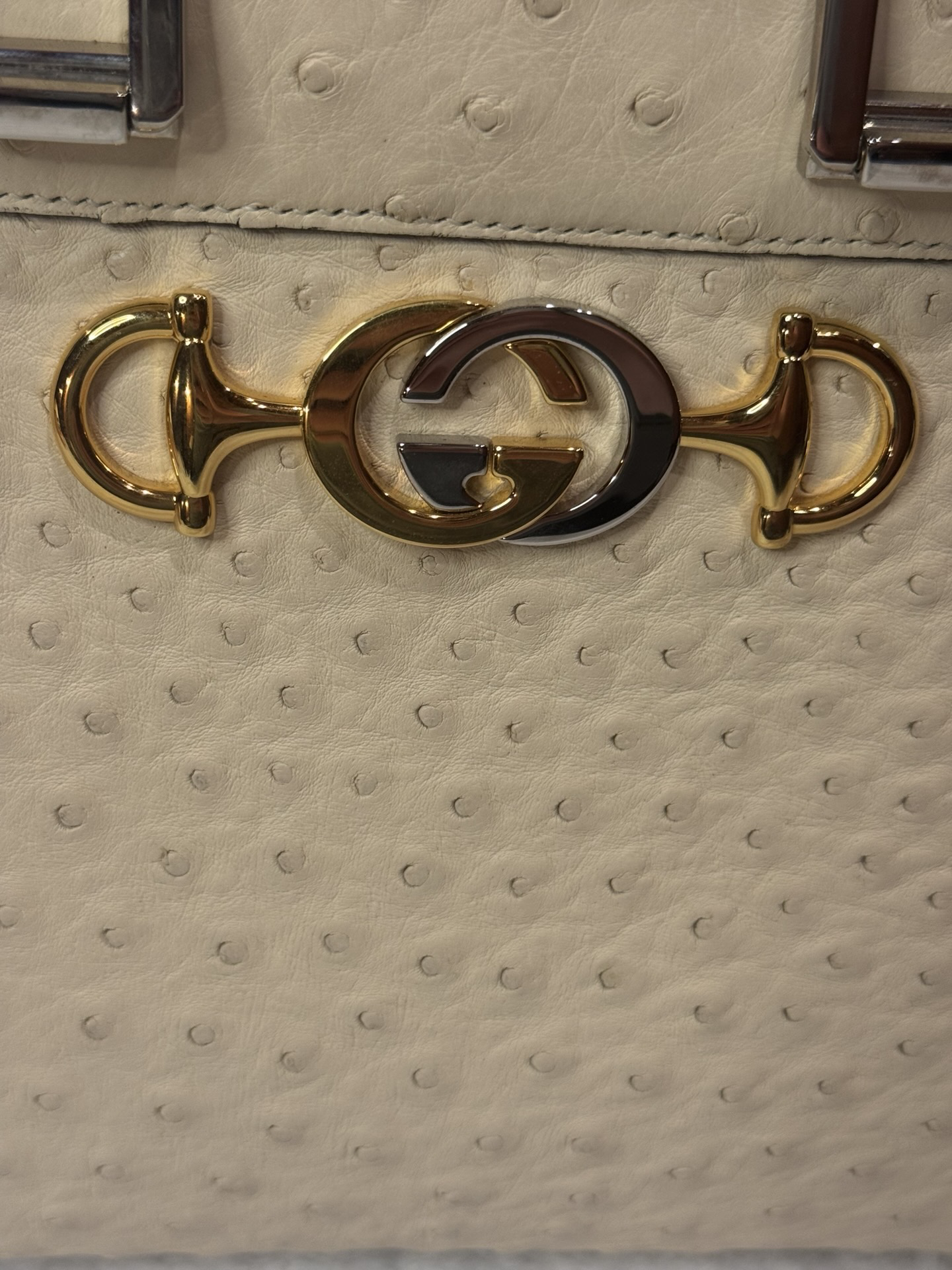 Gucci Zumi Ostrich Top Handle Bag