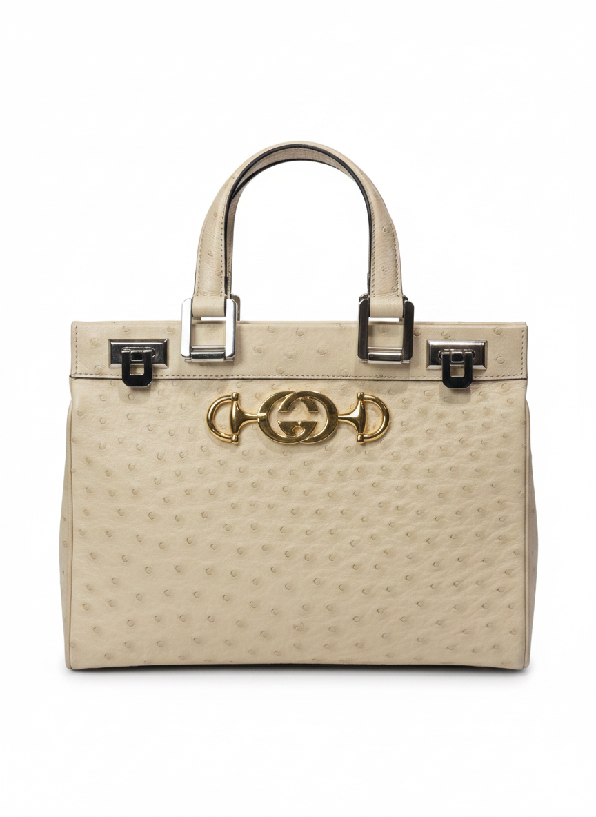 Gucci Zumi Ostrich Top Handle Bag