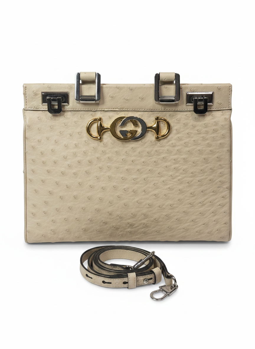 Gucci Zumi Ostrich Top Handle Bag