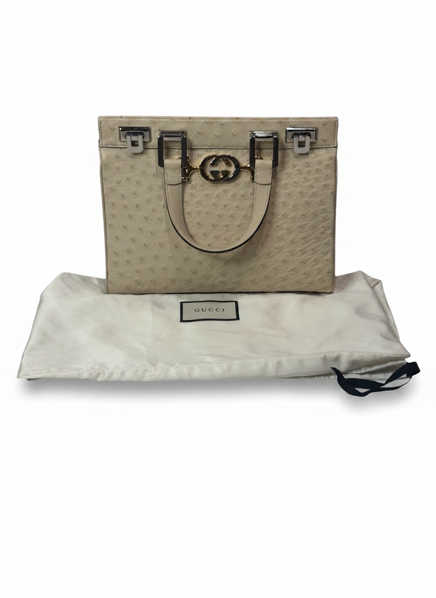 Gucci Zumi Ostrich Top Handle Bag