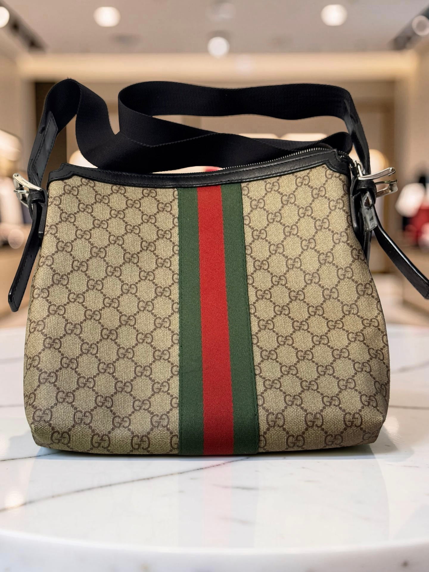 Gucci GG Supreme Web Crossbody Messenger Bag — Beige/Ebony