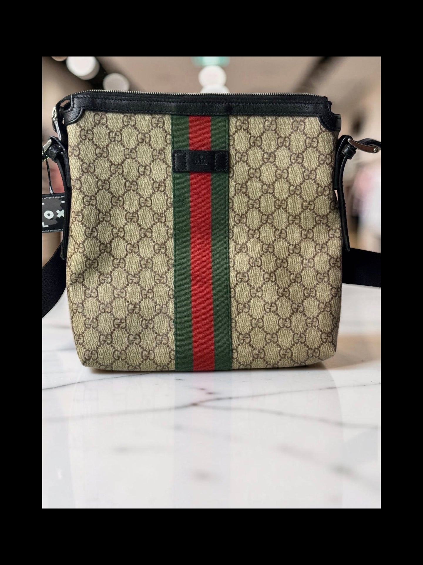 Gucci GG Supreme Web Crossbody Messenger Bag — Beige/Ebony