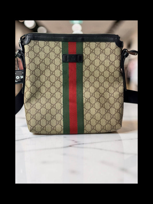 Gucci GG Supreme Web Crossbody Messenger Bag — Beige/Ebony