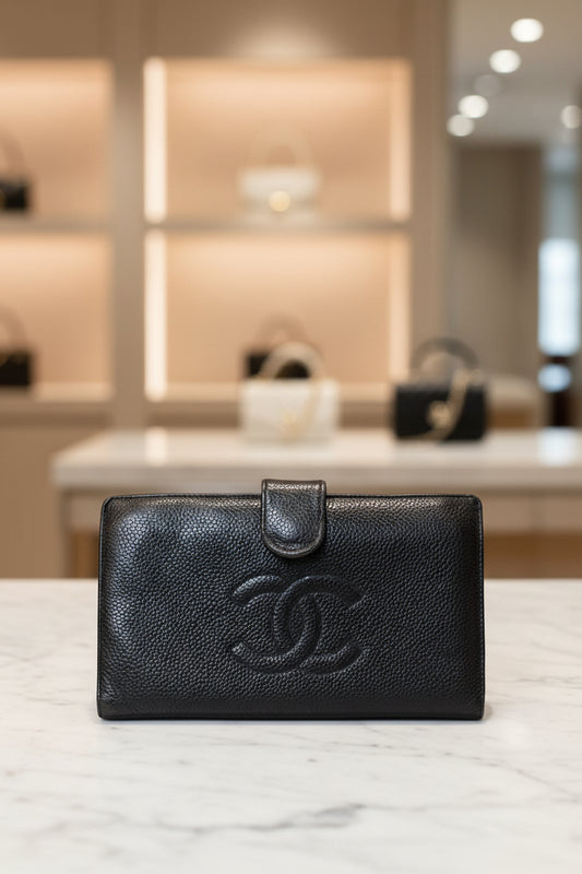 Chanel Vintage Timeless CC Caviar Long Wallet — Black
