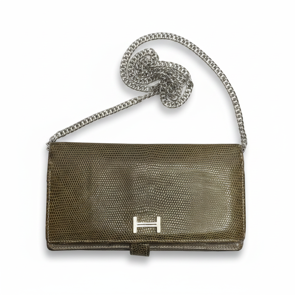 Hermès Béarn Long Wallet – Taupe Lizard, White Background