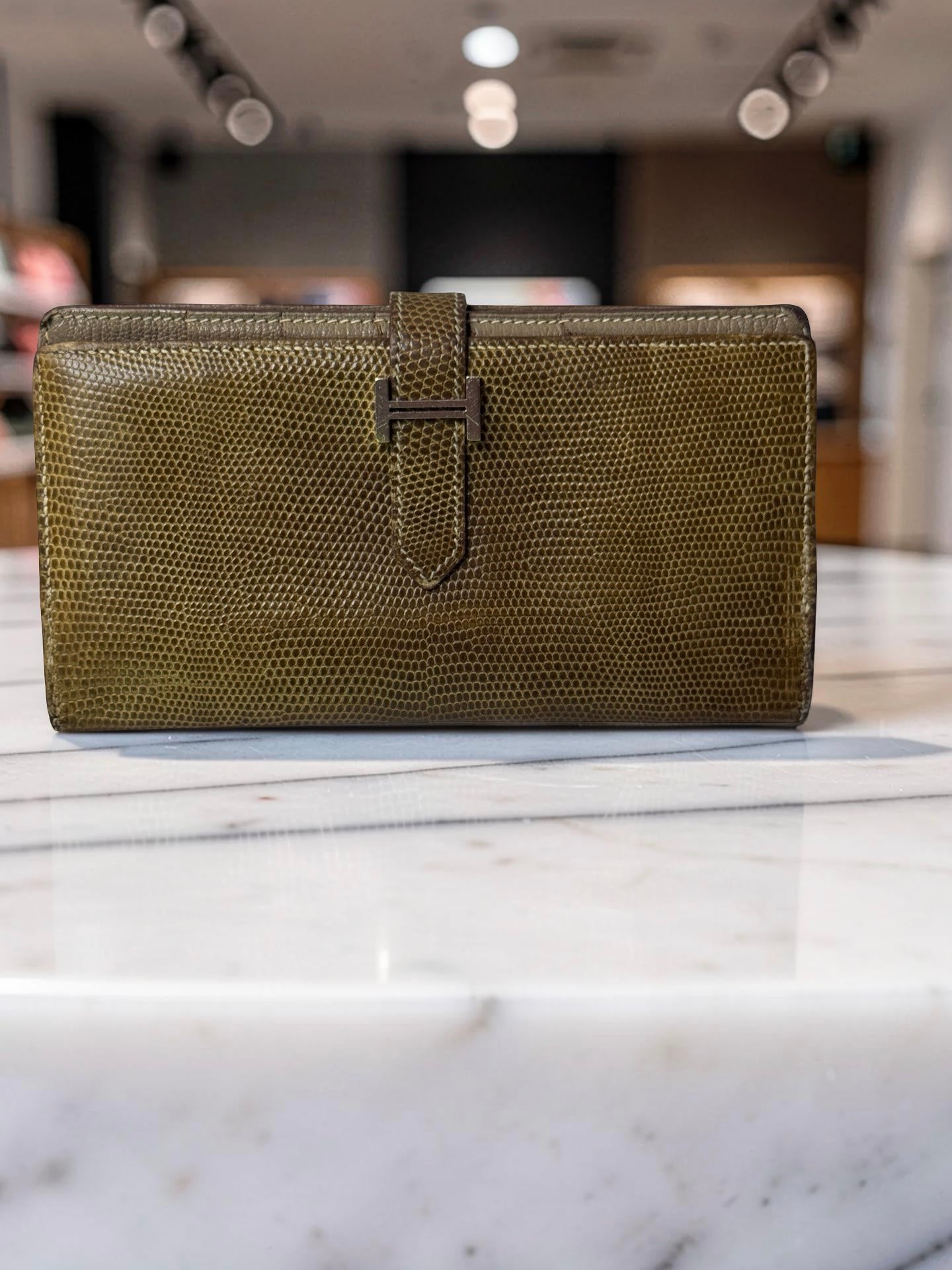 Hermès Béarn Long Wallet – Taupe Lizard Skin (Lézard), Palladium Hardware (Pre-Owned)