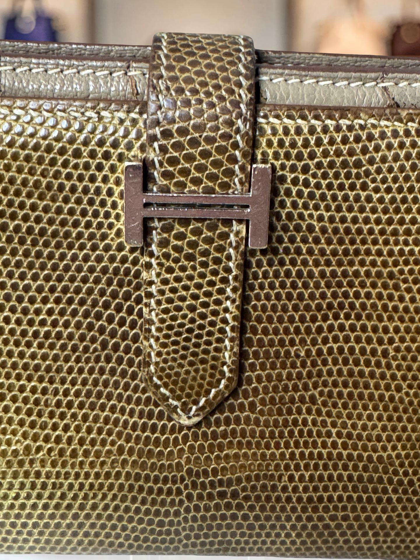 Hermès Béarn Long Wallet – Taupe Lizard Skin (Lézard), Palladium Hardware (Pre-Owned)